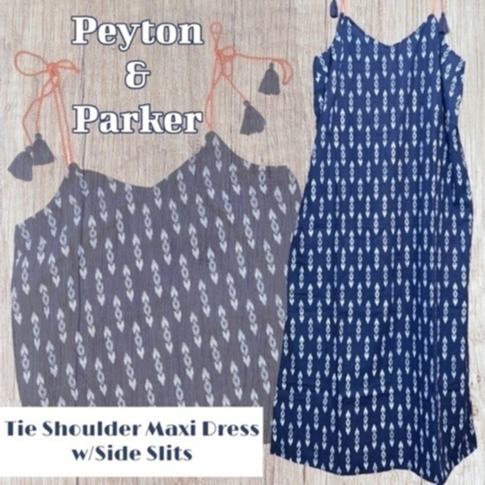 PEYTON & Parker Women's Tie Shoulder Indigo Diamond Print Maxi Dress